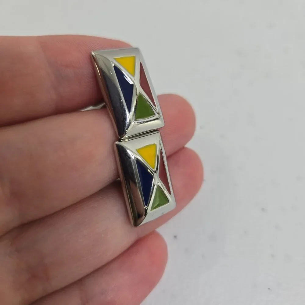 Geoffrey Beene Cufflinks Multi Color Silver Tone Mens Red Blue Yellow